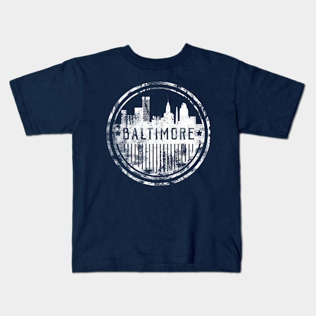 Baltimore Grunge Cityscape Kids T-Shirt by DimDom